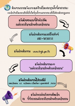 ประชาสัมพันธ์  เรื่อง  ช่องทางการแจ้งเบาะแสป้ายโฆษณารุกล้ำที่สาธารณะ